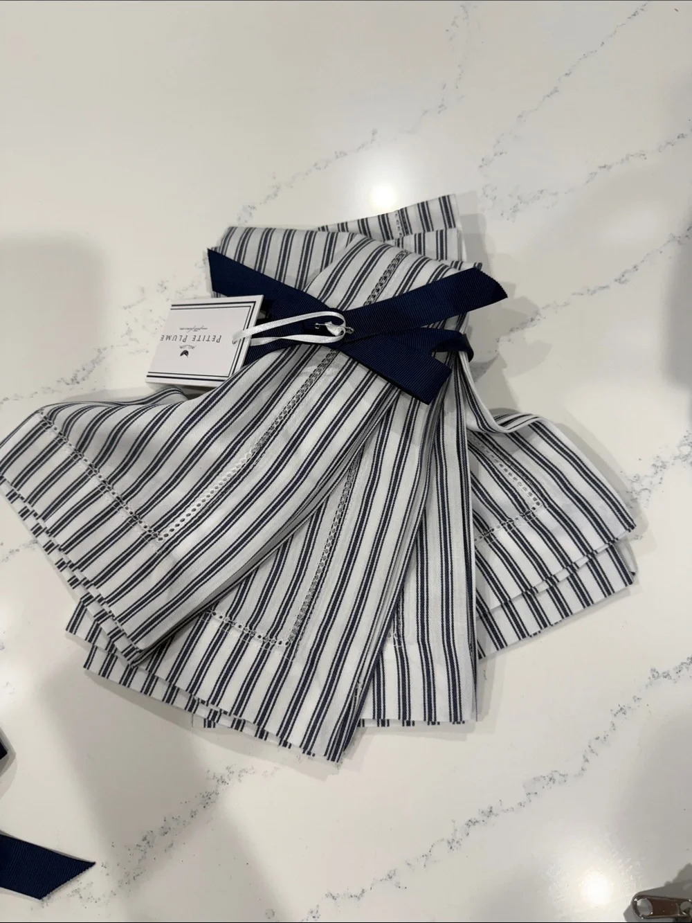NWT Petite Plume Signature Twill Napkins in Navy French Ticking $40 MSRP set 4